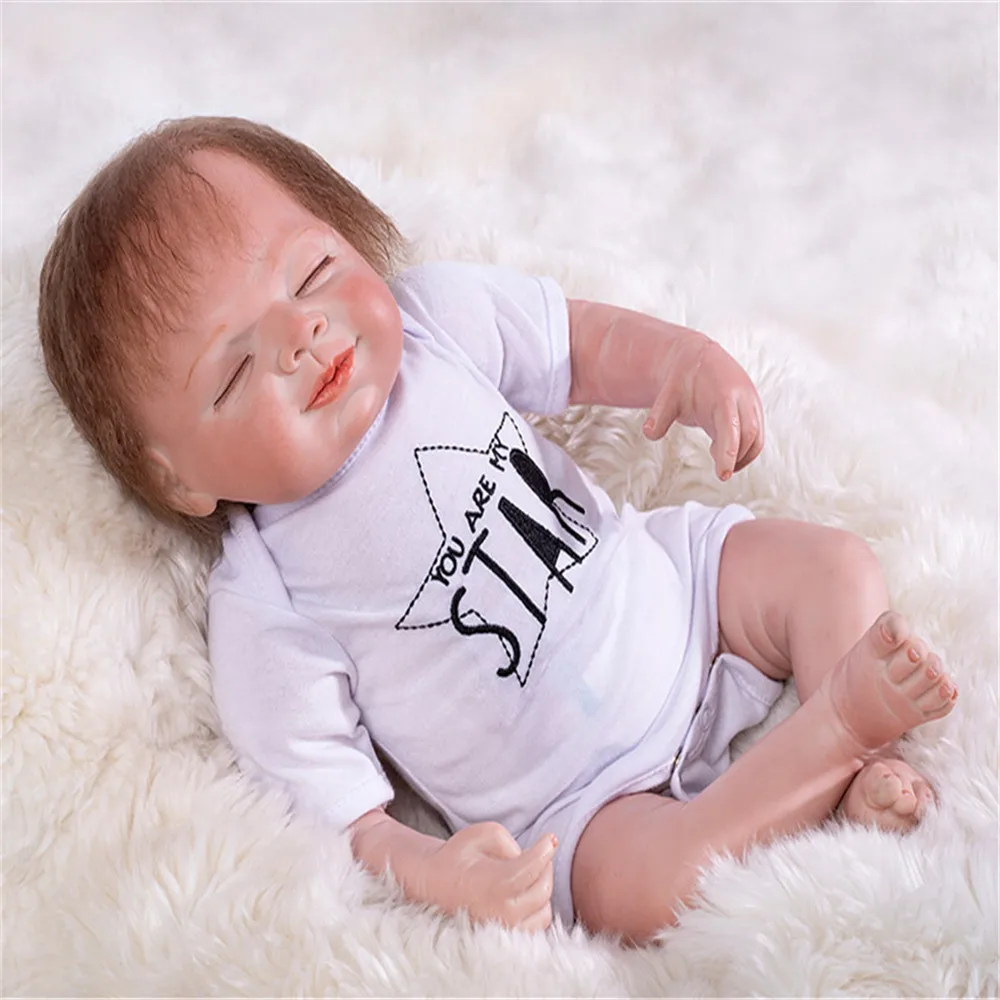 SanyDoll 22 дюйма 55 см силиконовые куклы для новорожденных милый костюм Спящая кукла