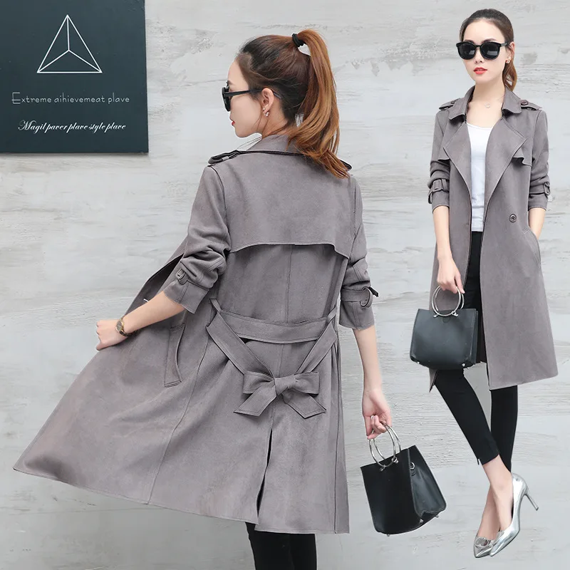 Goedkoop Nieuwe Lente herfst overjassen vrouwen Zeem trenchcoats lange mouwen fashion turn down kraag bovenstukken kleding Mid  lange Geul