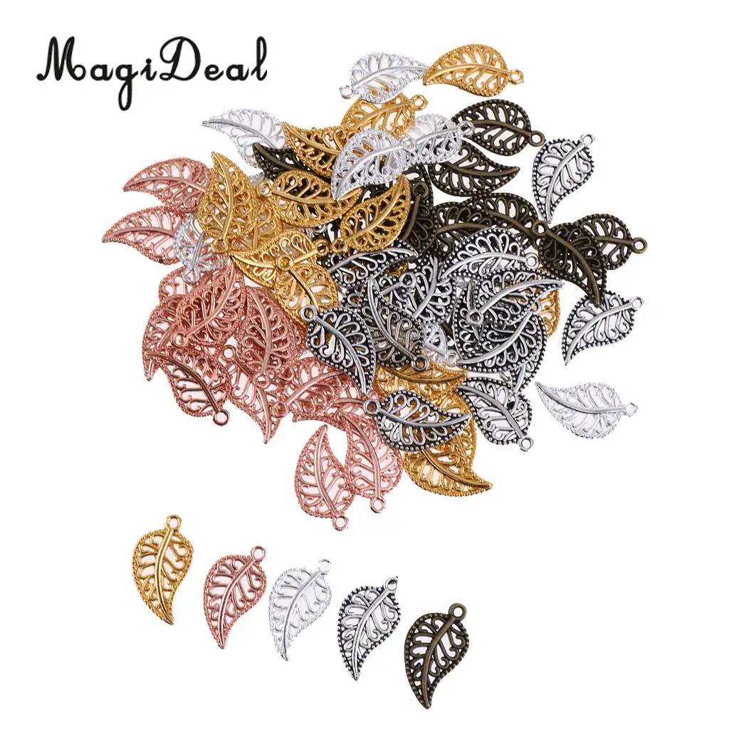 MagiDeal 75Pieces Vintage Hollow Filigree Leaf Charms Pendants Jewelry Findings Jjewelry Making Dangle Scrapbooking Material