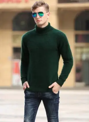 Свитер мужской водолазка пуловер из норки и кашемира мужской джемпер натуральный кашемир завод низкая Скидка корейский стиль tsr592 - Цвет: Mogreen