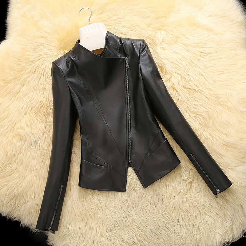 AYUNSUE Повседневная куртка из натуральной кожи на весну и осень, пальто из настоящей овчины для женщин, короткие черные тонкие куртки, верхняя одежда 18019