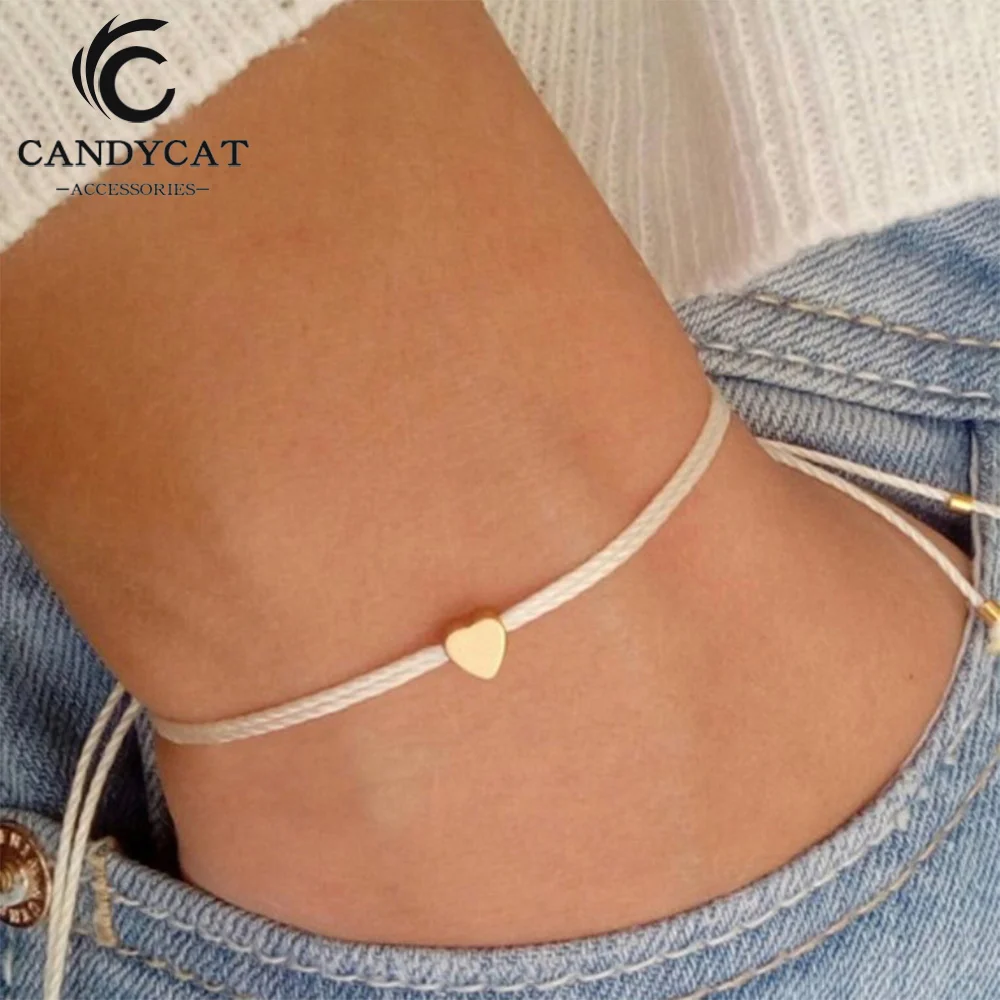 

Simple Handmade Rope Charm Bracelet Men Adjustable String Heart Bracelet for Women Couple Bracelets Friendship Bracelet Jewelry