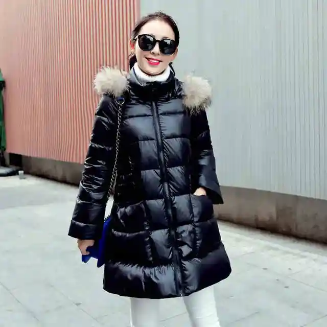 Best price at $135 Cheap 2016 new hot winter Thick Warm woman Coat Down jacket Outerwear Parkas Luxury Hooded Raccoon Fur collar long plus size 2XXL Cold