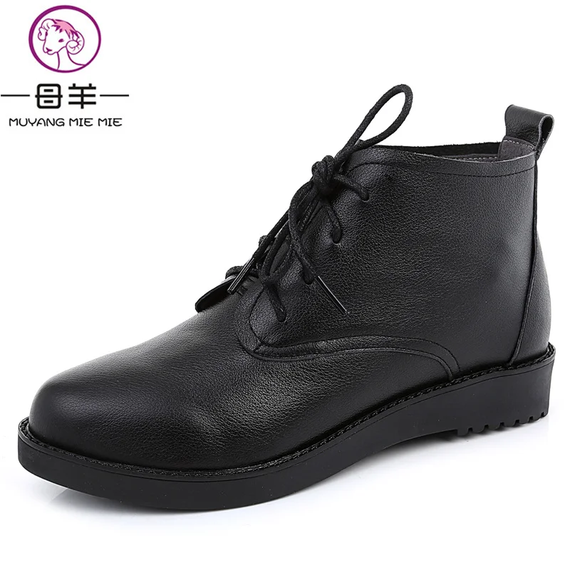 Moda Mie Muyang Tamaño Mujeres Cuero 34 Las 2018 Planos azul Zapatos De Negro 44 Plus Genuino Botas Mujer marrón wwZx41rqEd