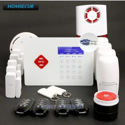 

HOMSECUR App Controlled Wireless GSM LCD RFID Burglar Alarm System with Door Inspection 4*PIR+5*Door Sensor