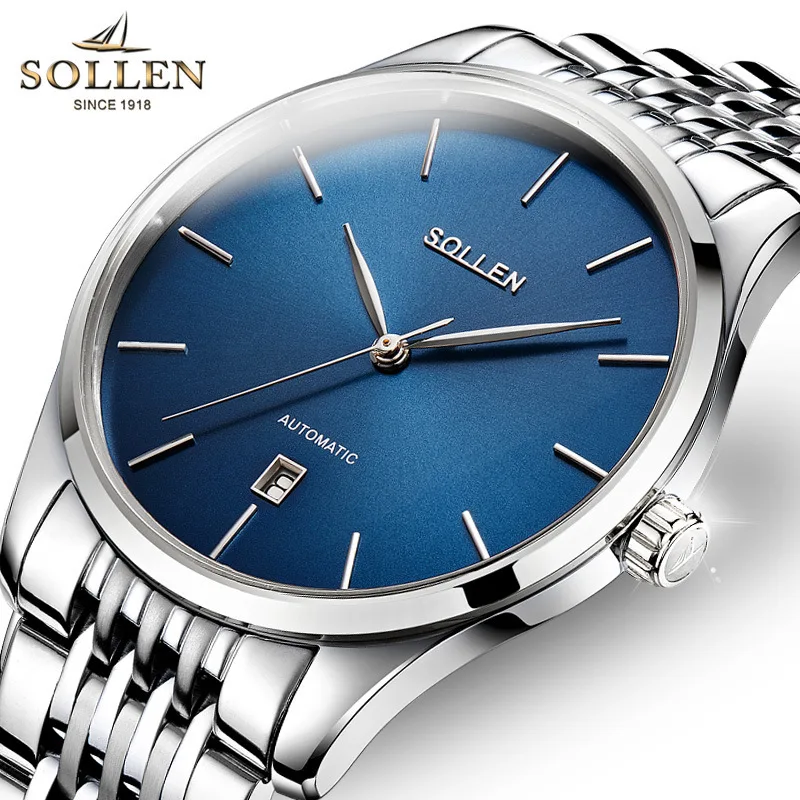

Relogios Masculino SOLLEN Luxury Brand calendar Mechanical Watch Men Black Waterproof Fashion Casual Military Dress Men Watches