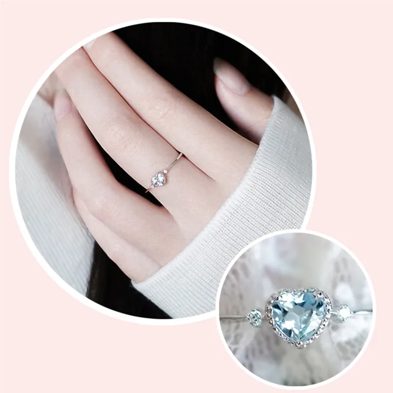 ROMAD, синий кристалл, женские обручальные кольца на палец, изысканное кольцо с сердечком, женское, серебристый цвет ААА CZ, обручальные кольца для влюбленных R4