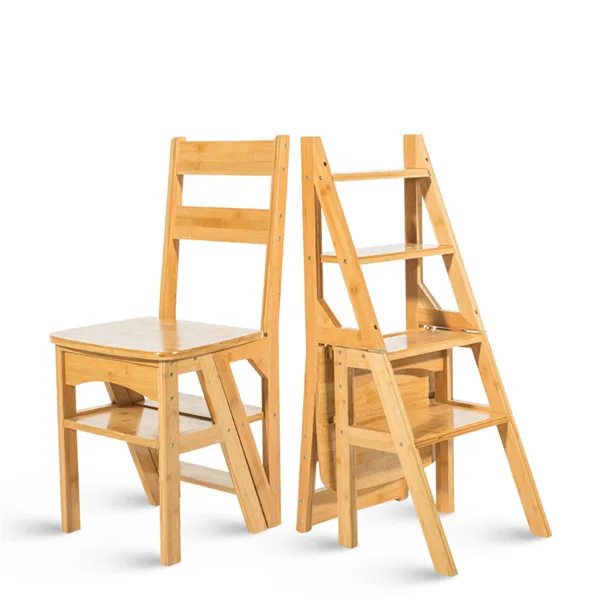 Натуральная бамбуковая многофункциональная четырехступенчатая библиотечная лестница, стул бамбуковая мебель, стул-лестница, стул для домика, откидная лестница - Цвет: Natural Color