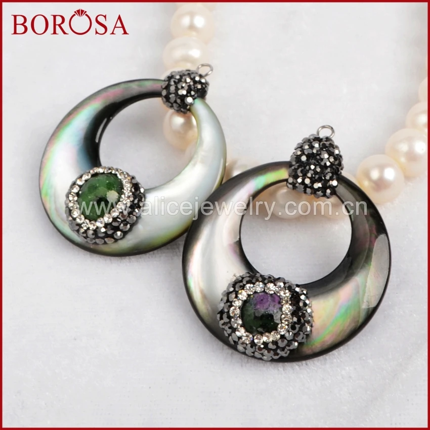 BOROSA 5 шт. Drusy круглый натуральный черный корпус проложенный Ru-by Zoisite граненый с