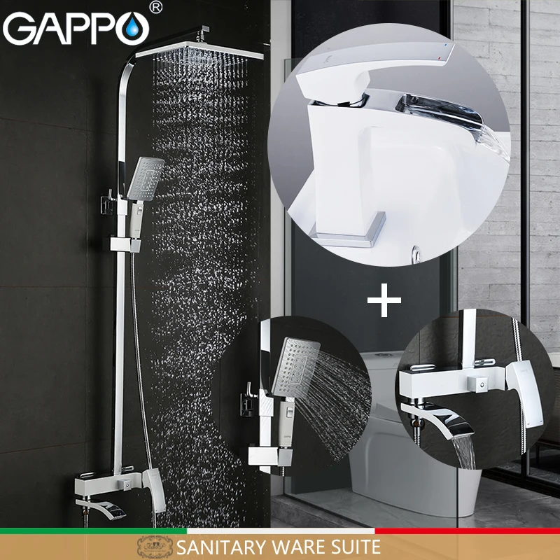 GAPPO Sanitary Ware Suite chrome and white bath faucet mixers brass bathroom shower set torneira wall bathroom faucet mixer GAPPO Sanitary Ware Suite chrome and white bath faucet mixers brass bathroom shower set torneira wall bathroom faucet mixer