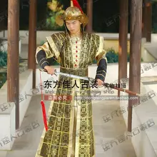 Династия Тан солдат с доспехами костюм для сцены золотого цвета