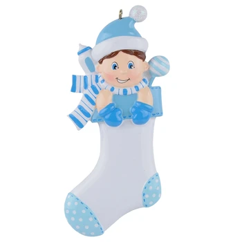 

Baby Boy Girl Speckled Stocking Resin Craft Personalized Lover Baby First Gifts Souvenirs With Scarf Milk Bottle Glitter Hat