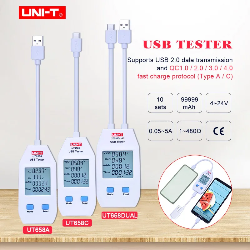 USB Tester UNI T UT658A/C/DUAL Voltage and Current Monitors Volt Ampere Digital Product Charger Capacity Meter with Data Storage|Voltage Meters| - AliExpress