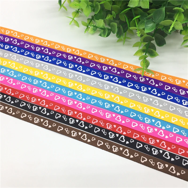 

5 yards 3/8"(10mm) Printed Heart-Shaped Grosgrain Ribbon For Belt Gift Packing Christmas Supplies Wedding Decoration #91-100