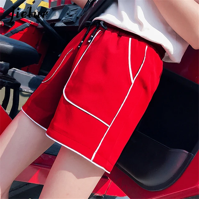 Jielur Korean Chic Summer Shorts for Women Street Loose Fitness Short Feminino Drawstring Striped Pockets Wide