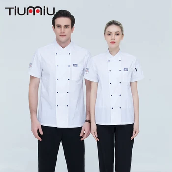 

4 Colors M-4XL High Quality Women Men Short-sleeves Double Breasted Kitchen Sushi Bakery Chef Jacket Catering Restaurant Uniform