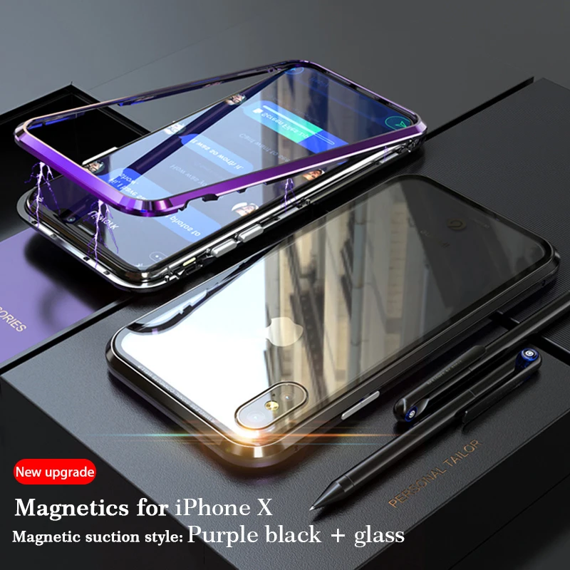 Magnetic Adsorption Case For Iphone X 8 7 Plus Clear Tempered Glass + Built-in Magnet Case For Iphone 10 Metal Ultra Cover Back  (25)