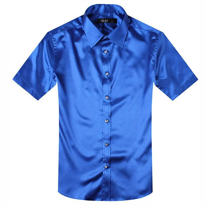 Мужские летние рубашки с коротким рукавом Для мужчин s Шелковый Slim Fit рубашка Для мужчин платье социальной рубашки смокинг рубашка Hemden