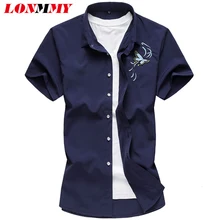 LONMMY Плюс Размер 6XL 7XL Повседневное платье рубашки мужские короткий рукав приталенная Мужская рубашка Бабочка рубашка с цветочным принтом masculina лето