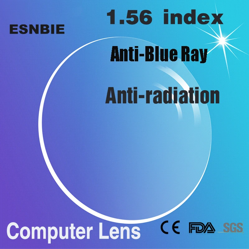 US $23.50 Esnbie Customized 156 Index Anti Blue Computer Glasses Prescription Lens Single Focus Men Women Optical Lens For Spectacles