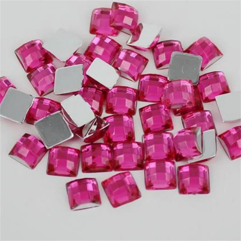 

4-25MM DIY Bling Hot Pink Color Square Lattice Faceted Acrylic Rhinestone Flatback Acrylic Stone for Hand Craft Art Decoration