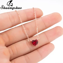 Collier argenté avec pendentif en forme de petit cœur rouge pour femme, joli bijou à la mode, cadeau idéal pour fille