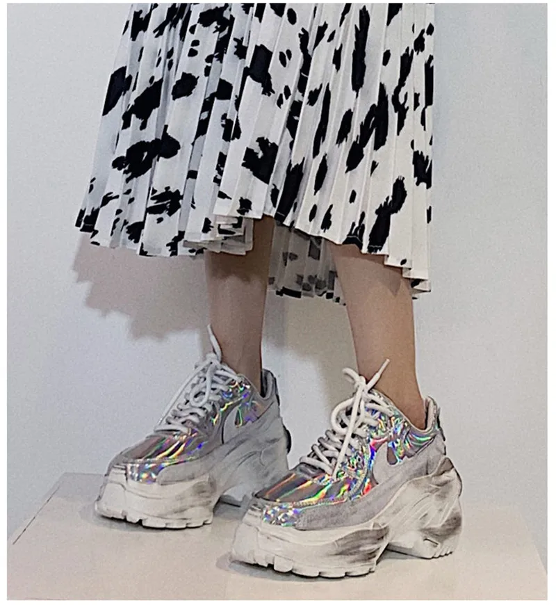 2019 Spring Autumn Shoes Women Platform Shoes Lady Lace Up Casual Pumps Creepers Harajuku Punk Sneakers Girl Female Silver Shoes (6)