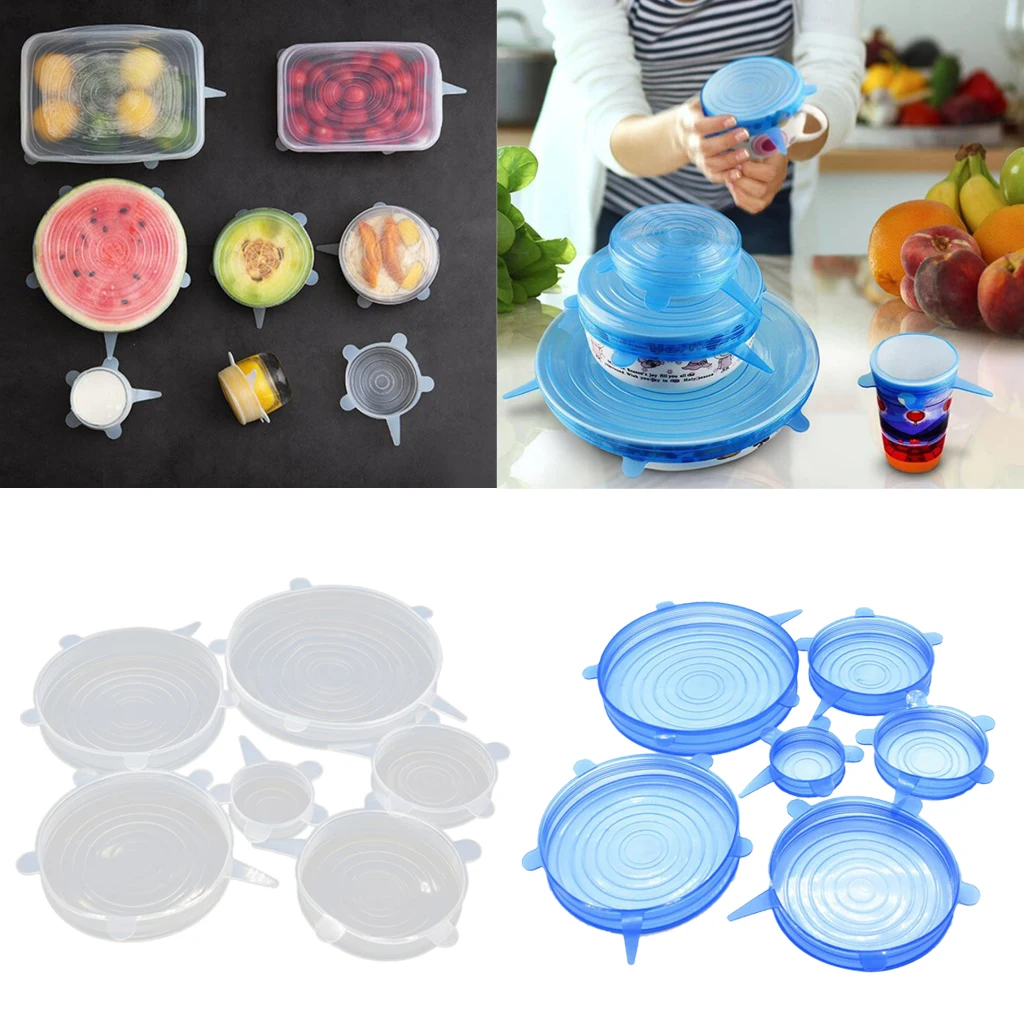 6pcs Silicone Stretch Lids Reusable Lids Covers for Keeping Food Fresh, Perfect for Fruits & Vegetables Cup Bowl