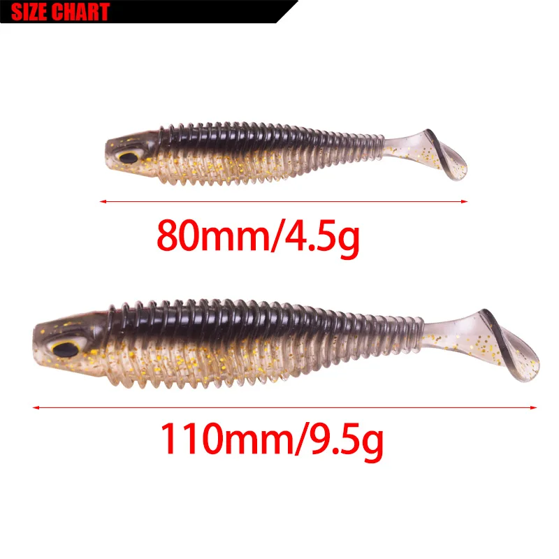 Proleurre shad Soft Lures 80mm 110mm Artificial 3D Eye Two color silicone Baits Fishing Lure leurre silicone Bait T Tail Wobbler