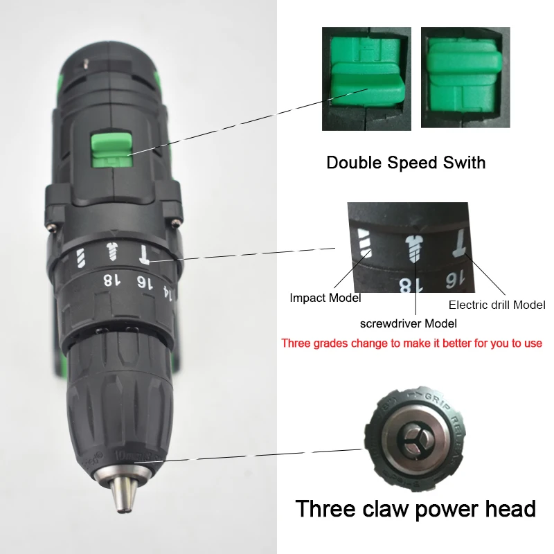 21V New Style Electric Power Battery Drill Home Diy Power Impact Drill Electric Screwdriver Hand Drill Cordless Tools Rotary Bit