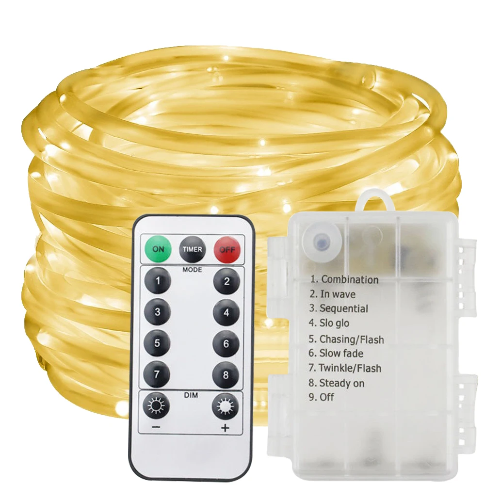 LED Flexible Rope Light 5M50LEDs IR Remote Control 8 Modes IP65 Waterproof Wedding Party String Light Outdoor Garden  D30