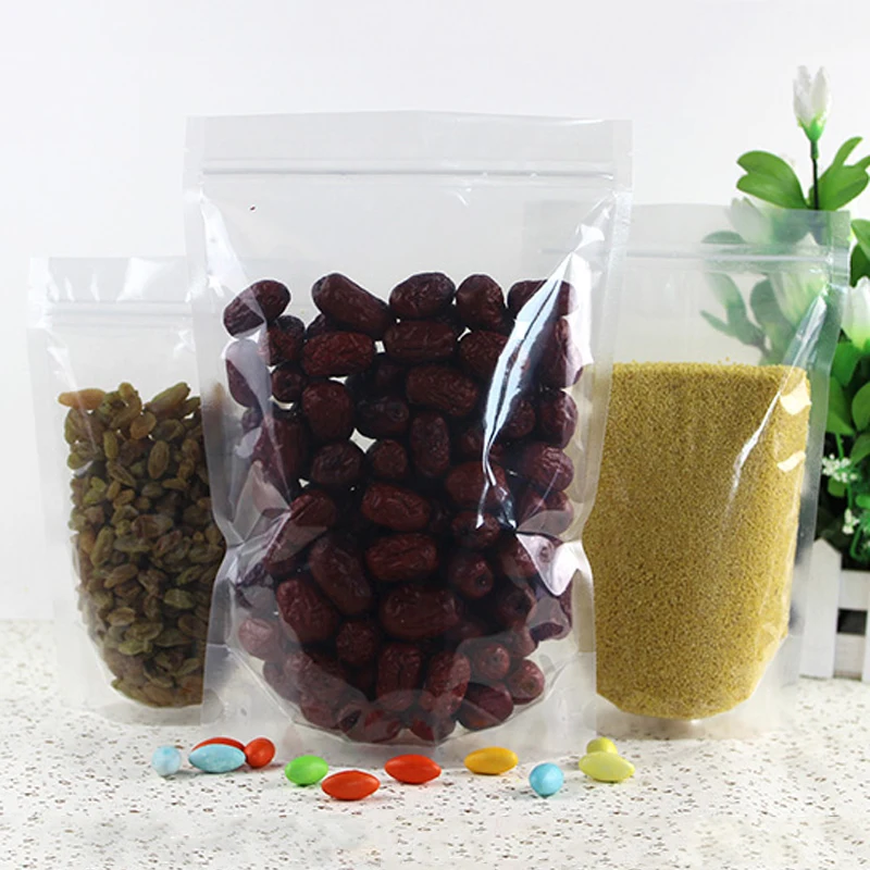 

Clear Transparent Plastic Gift Bag Zip Lock Seal Stand Up Pouch for Coffee Sugar Food Packaging pouch bag 50pcs/lo't