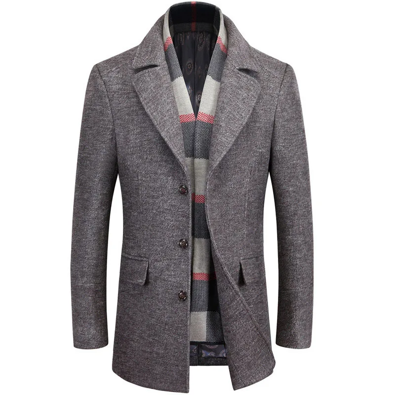 

Wool Coat Jacket Plaid Coat Overcoat Men Outerwear Warm Winter Thicken Warm Pea Coats Slim Fit Brand Jackets FormalFake 2 pcs