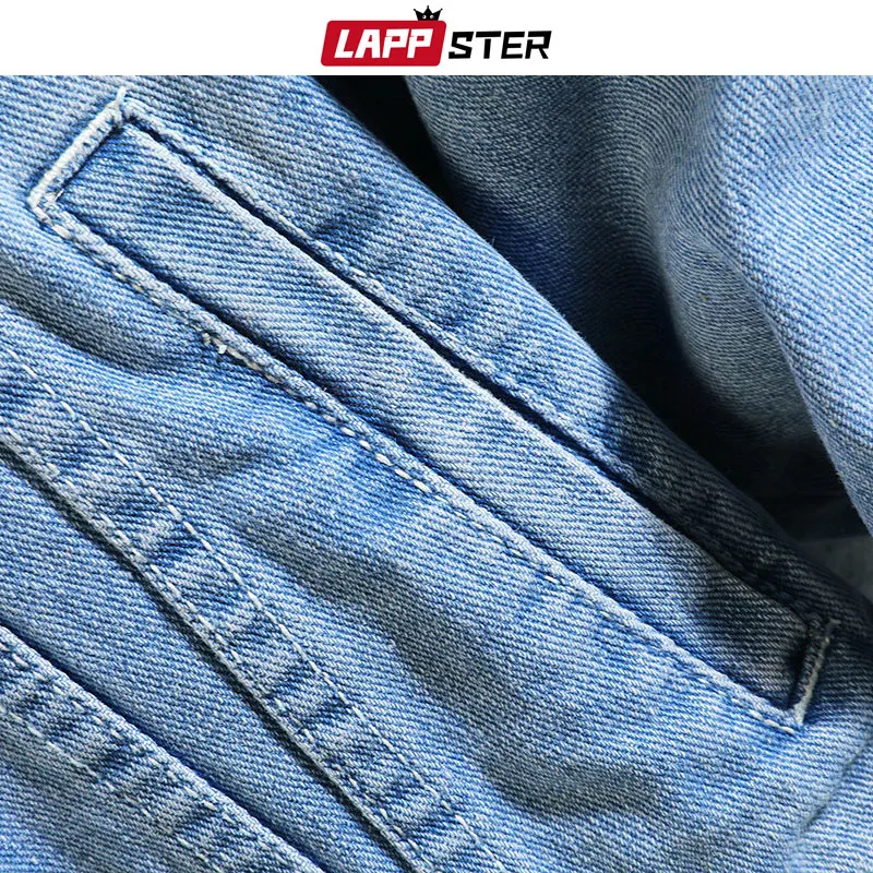 Мужская джинсовая куртка бомбер LAPPSTER синяя в стиле хип хоп Повседневная ветровка