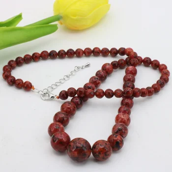 

Red chalcedony black spots 6-14mm round bead stone tower chain necklace 18 " earrings DIY women beautiful jewelry sets