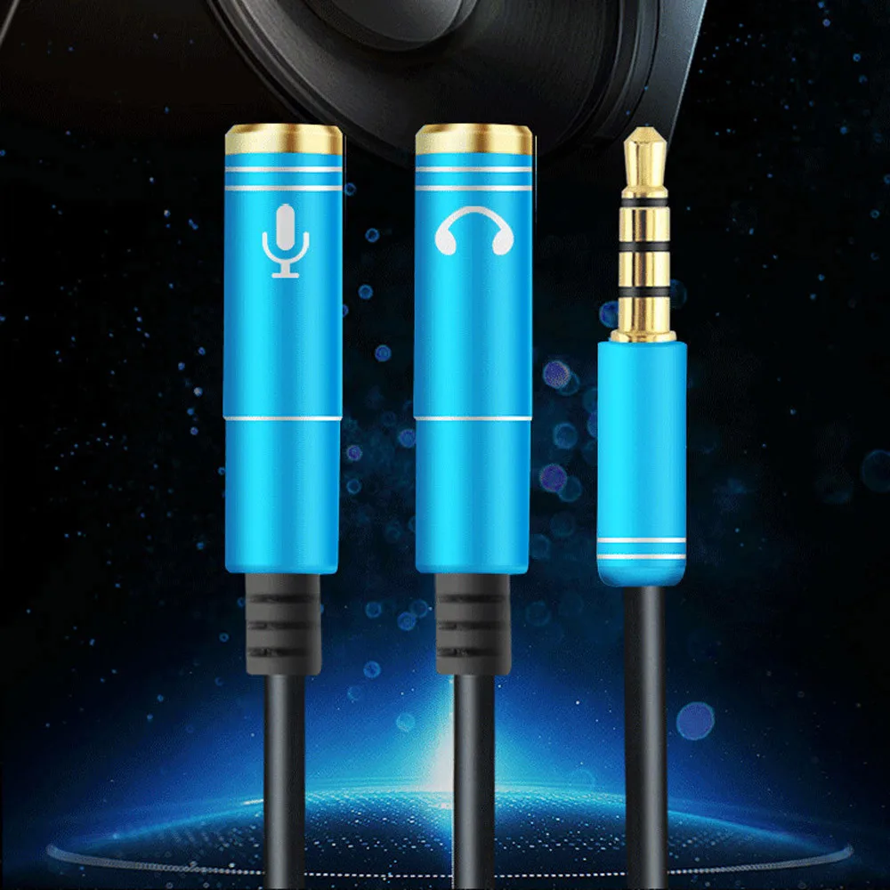3.5mm Earphone Mic Headphone Audio Y Splitter Adapter Cable Converter Male to Female Dual