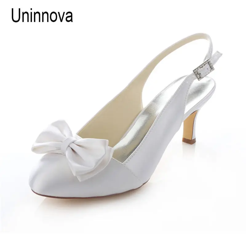 

Ivory Bowtie Satin Wedding Party Banquet Marriage Bridesmaid Shoes 2.5 inches Mid Heels Bridal Slingbacks Pumps 3780-10 ZHL