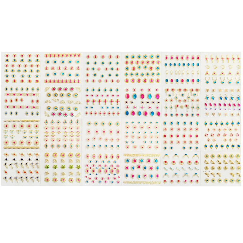 24Pcs 3D Bronzing Designs Nail Art Stickers Gem Style Manicure Stamping Decals DIY Nail Decorations Hot
