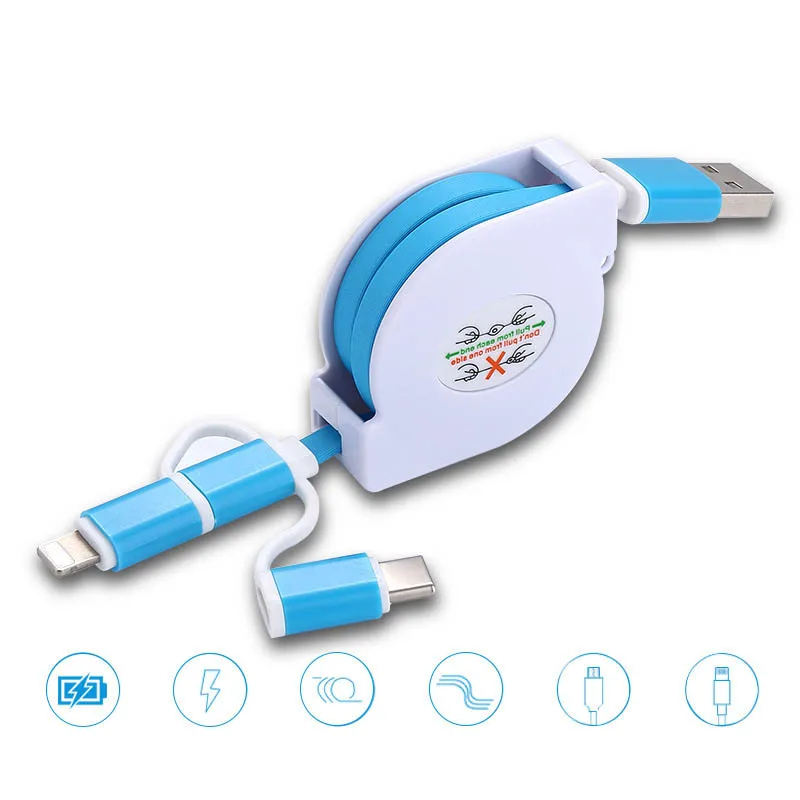 

The Extendable Three-in-one Data Cable Is Applicable To The Type-c Android Charging Line and Three Quick Charging Lines