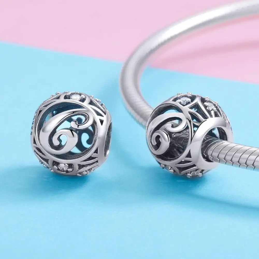 Fit Pandora браслет стерлингового серебра 925 полые 26 Английских Букв шармы; аксессуары DIY бусины для изготовления бижутерии