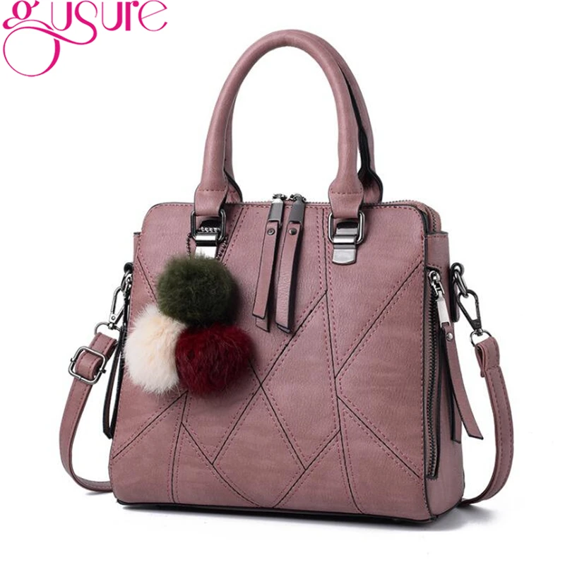 

Gusure Casual Simple Messenger Bag For Female Crossbody Bags Ladies Handbags Hair Ball Large Capacity PU Leather Shoulder Bag