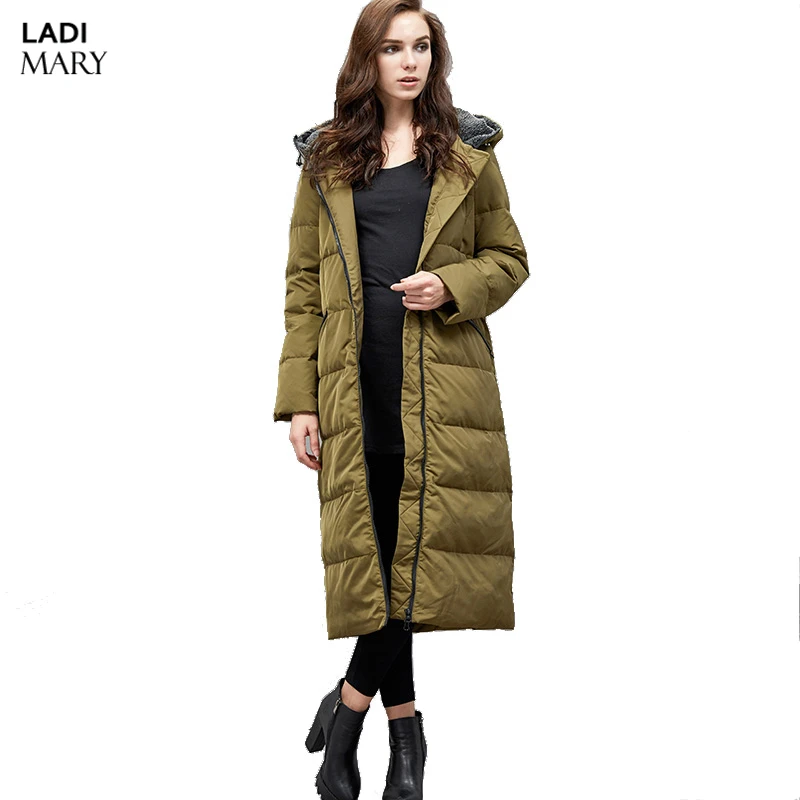 LADIMARY High End Brand Ladies Winter Warm Coat Women Filling Long 70 Grey Duck Down Jacket
