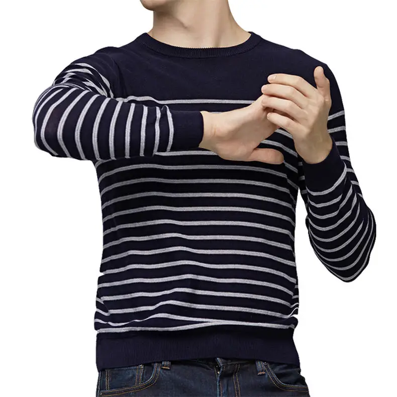 MuLS 2019 Spring Knit Sweater Men Pullover Striped Sweater Jumpers Autumn Male Cotton knitwear Youth Blue Black Grey Size M-3XL 3
