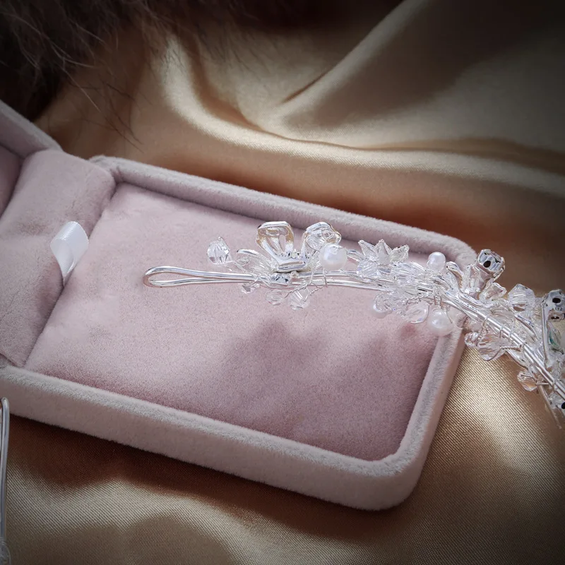 Handmade Sparkling Crystal Wedding Bride Flower Tiara Coroa Headband Bridal Women prom Crowns KopoHa Bijoux Cheveux Accessories