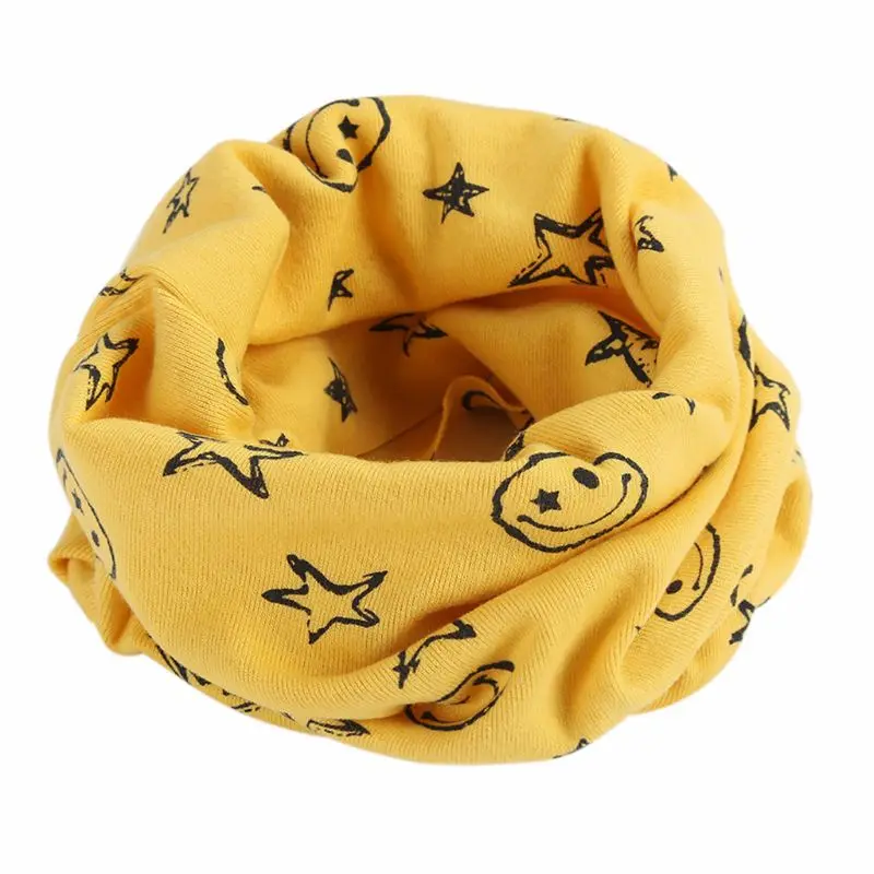 Детский хлопковый бесконечный петлевой шарф со смайликом и принтом со звездой, кольцо на шею, теплый однотонный - Цвет: NO.Y