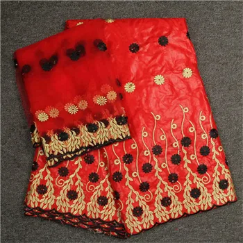 

Popular African embroidery Bazin riche fabric+ French blouse net material for making clothing NBN66(5y+2y)