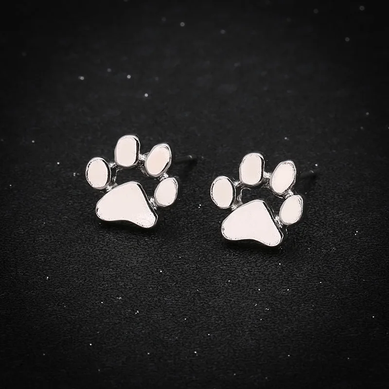 

Fashion Cute Pet Dogs Footprint Stud Earrings Bear Jewelry Dog Paw Print Earring Female Piercing Rose Gold Small Animal Earrings