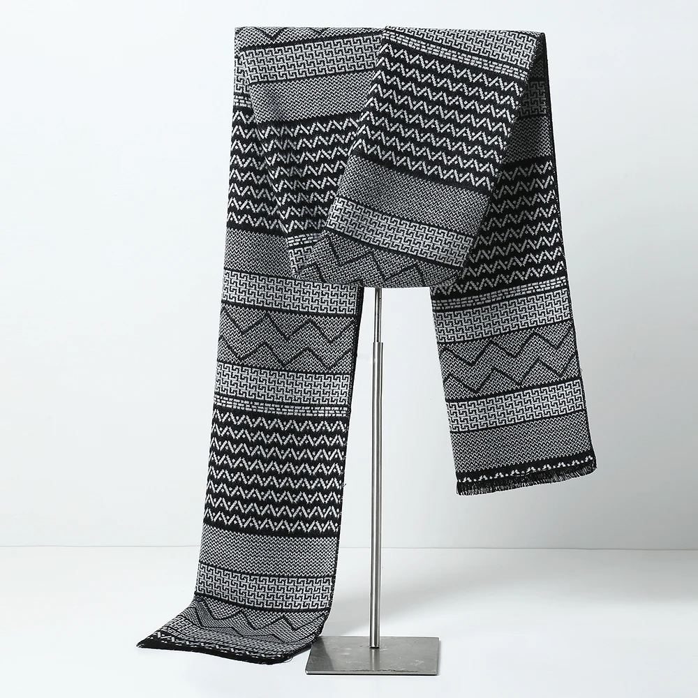 

YILIAN Brand Best one in the market Cashmere Men Scarves Winter double side Designer Geometric Long Tassel Business Scarves