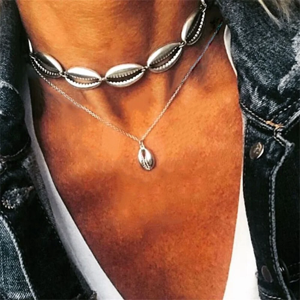 

IFMIA Boho Fashion Multi Layer Gold Silver Conch Shell Chains Pendants Necklace for Women Ocean Seashell Beach Necklaces Jewelry