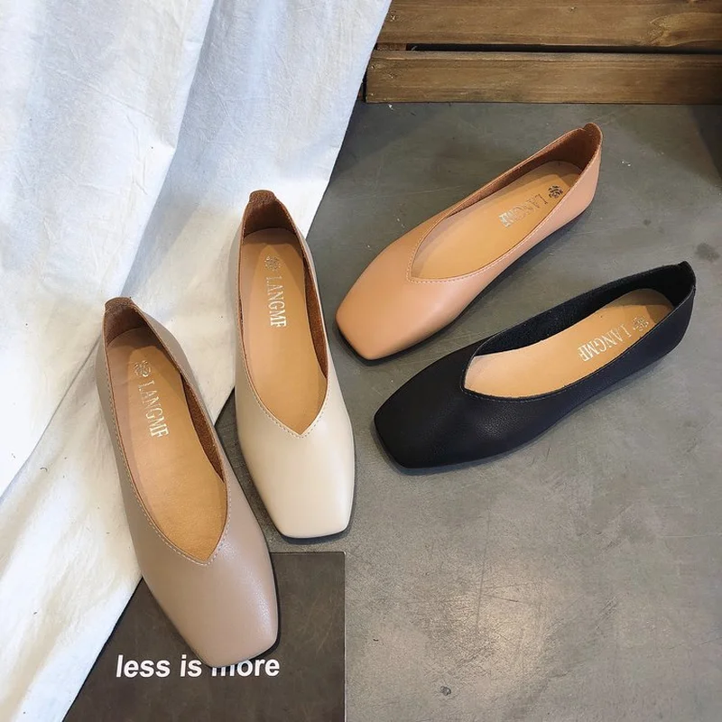 

New Women Flats Fashion High Quality Basic Mixed Colors Square Toe Ballerina Ballet Flat Slip on Shoes Office Dress Flat Shoes